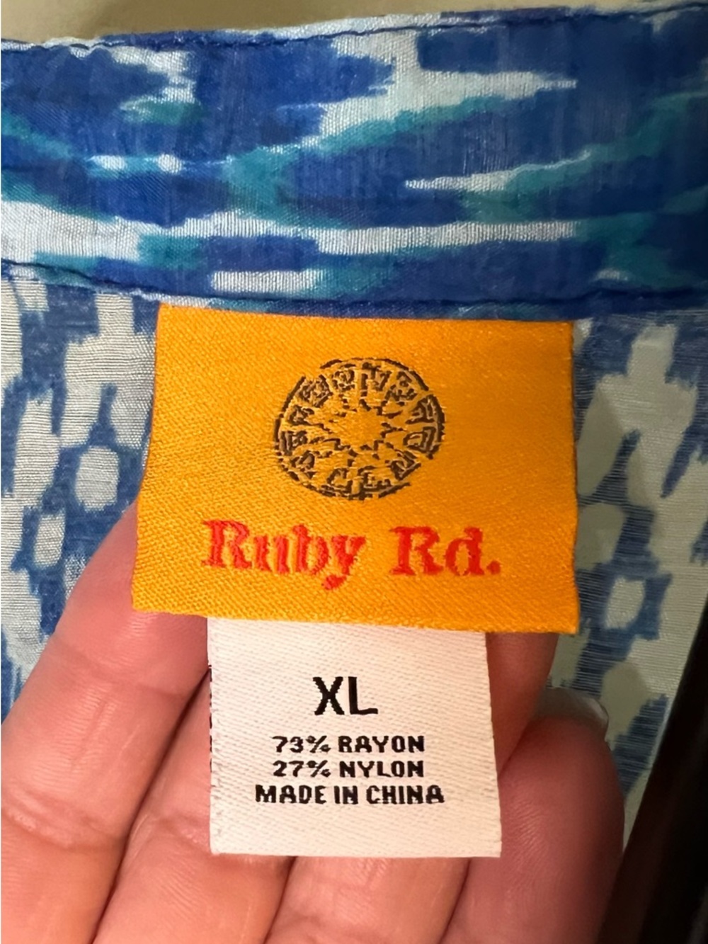 Ruby Rd. Blue & Turquoise Patterned Button-Down Shirt - Picture 4 of 7